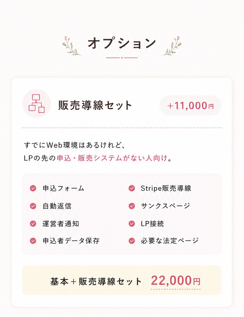 1day売出しLPのオプション｜販売導線セットの内容・料金案内